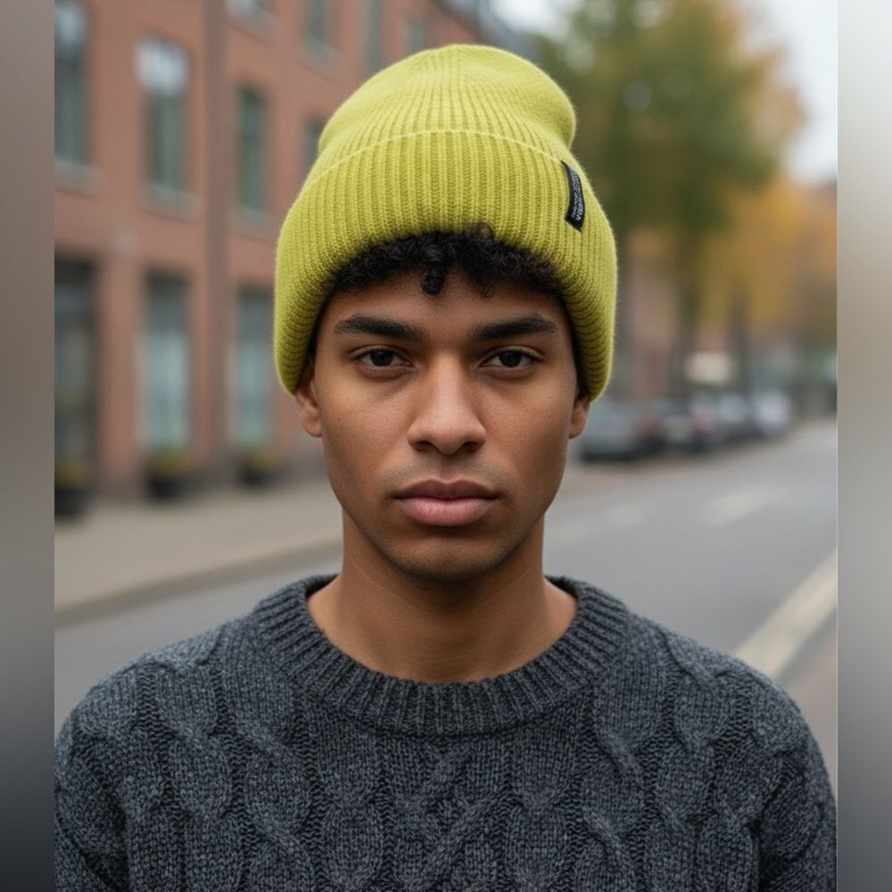 Scotch & Soda Amsterdam Neon Lime Green Men's Ribbed Knit Beanie